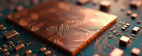 Close-up detailed view of a heavy copper PCB showcasing thick copper traces and industrial-grade substrate