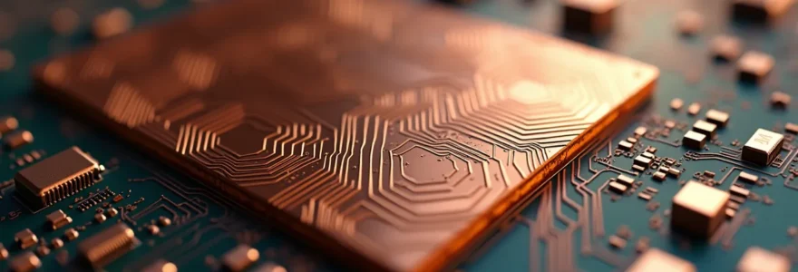 Close-up detailed view of a heavy copper PCB showcasing thick copper traces and industrial-grade substrate